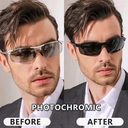 CLLOIO Hliníkové bezrámové fotochromatické sluneční brýle pro muže, polarizované, řidičské, chameleonové, protisvětelné, cestovní, rybářské, UV400