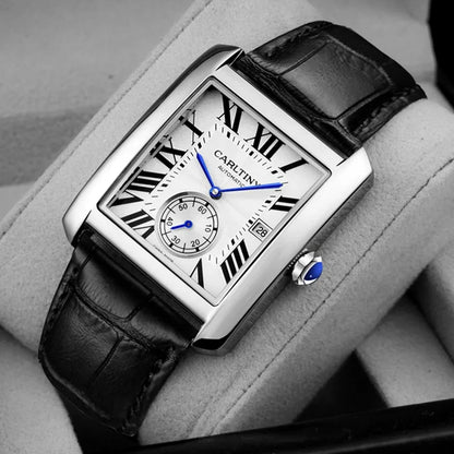 Luxusní automatické pánské hodinky – mechanické náramkové hodinky, elegantní model renomované značky, čtvercové pouzdro z nerezové oceli, vodotěsné – CARLTINY