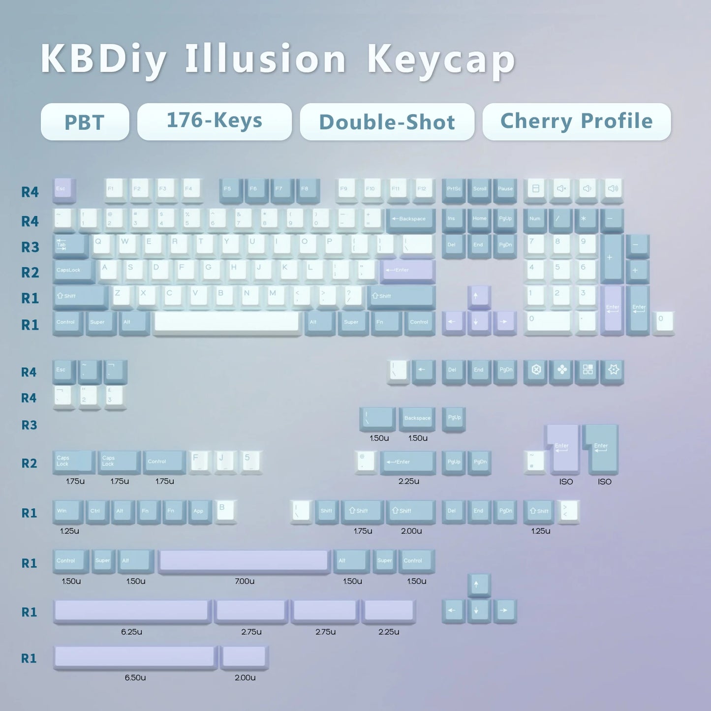 KBDiy GMK Illusion Keycap Perfil Cherry Double Shot PBT ISO Teclas para Kit de Teclado Mecânico Gamer Gaming Point Retro