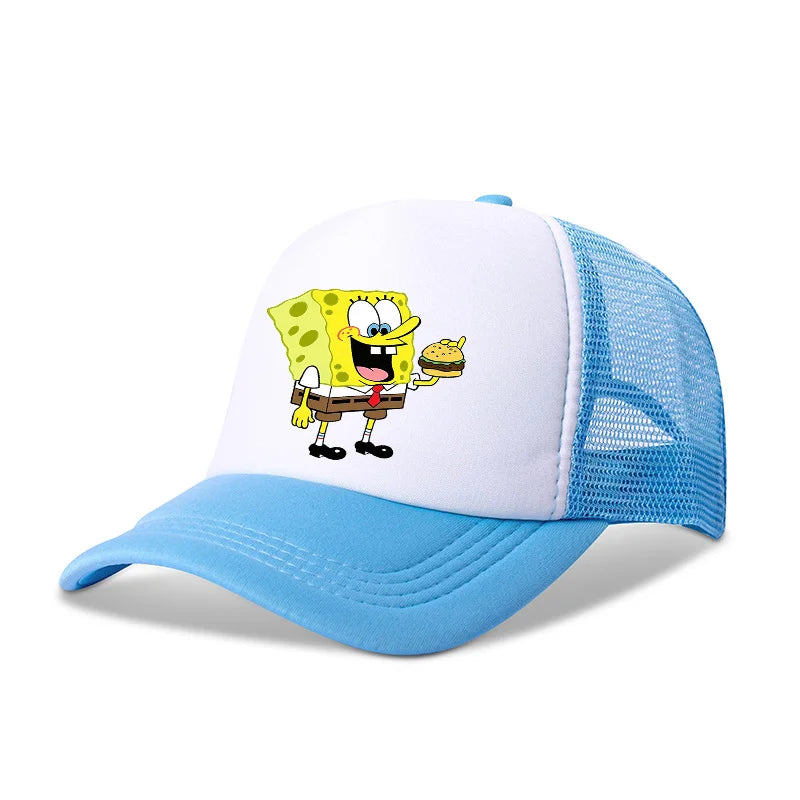 Casquette de baseball SpongeBob mignonne, style anime, ronde, unisexe, pour enfants (garçons et filles) et adultes, sportive, décontractée, pare-soleil, ajustable, inspirée du film d'animation, à visière, en maille