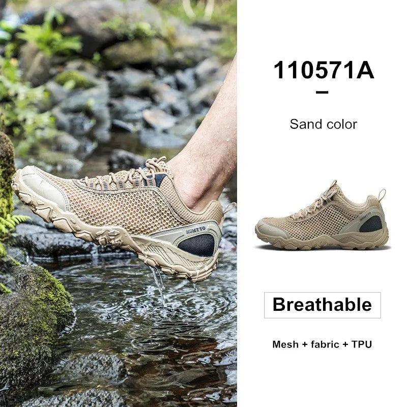 Humtto New Arrival Leather Hiking Shoes Wear-Resistant Outdoor Sport Men Shoes Lace-Up Men's Climbing Trekking Hunting Sneakers