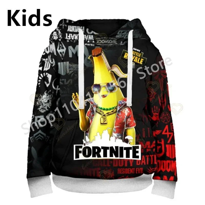 Llama Battle Royale F-Fortnited Kapuzenpullover mit 3D-Print für Herren, Damen und Kinder, Sweatshirt für Jungen, Mädchen und Kids, Streetwear-Pullover, grüne Oberteile