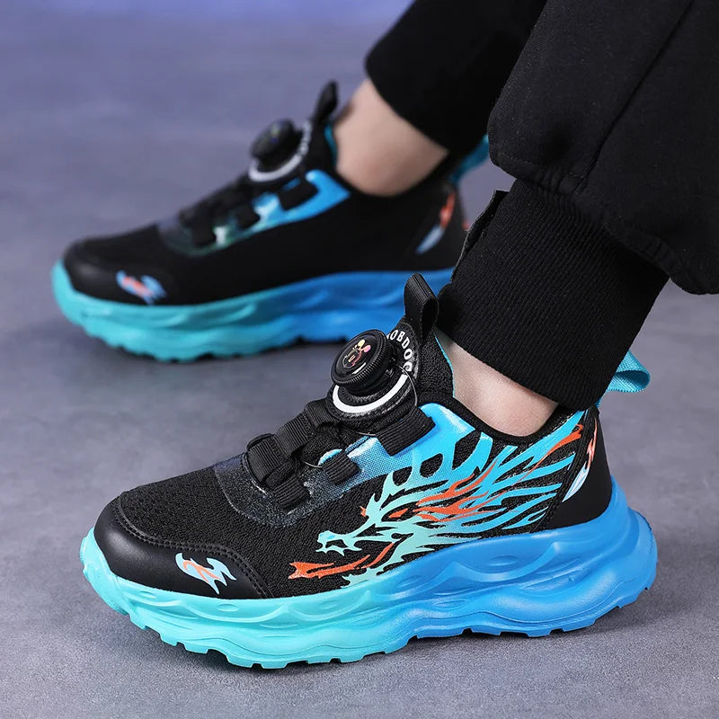Childrens Sports Shoes Autumn Anti Slip Breathable New Student Rotating Button Boys Outdoor Shock-absorbing Mesh Running Shoes