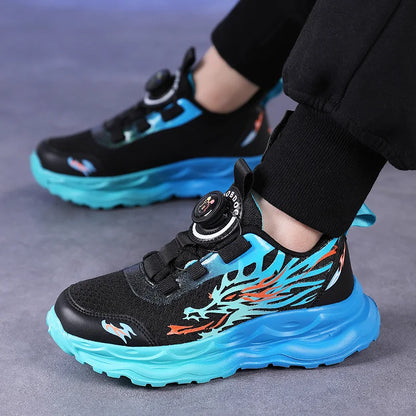 Childrens Sports Shoes Autumn Anti Slip Breathable New Student Rotating Button Boys Outdoor Shock-absorbing Mesh Running Shoes