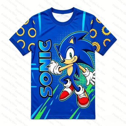 2026 Sonic 3D Print T-Shirt, Kids Cartoon Graphic Short Sleeve Tee, Men's Summer Casual Athletic T-Shirt