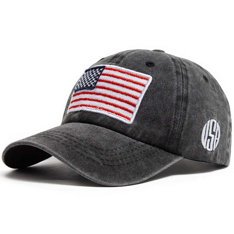 USA Flag Men's Baseball Cap Retro Embroidery Washed Cotton Dad Hats Fashion Women Hip Hop Caps Summer Outdoor Sun Visor Hat