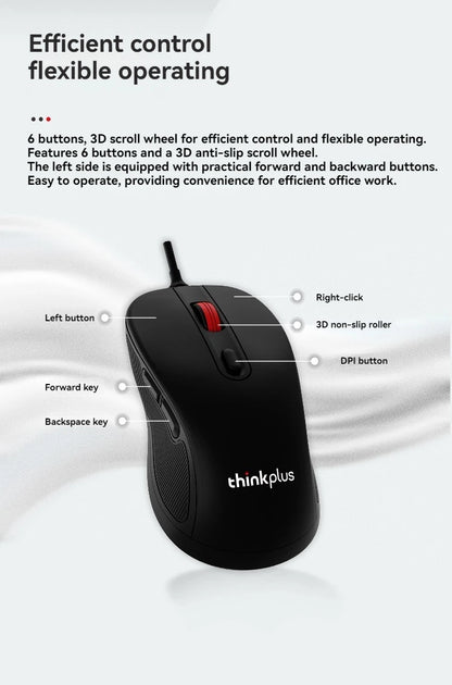 Original Lenovo Wired Mouse M10Pro USB Interface Driver-Free Gaming Office Simple Optical 6-Button Notebook Desktop Computer