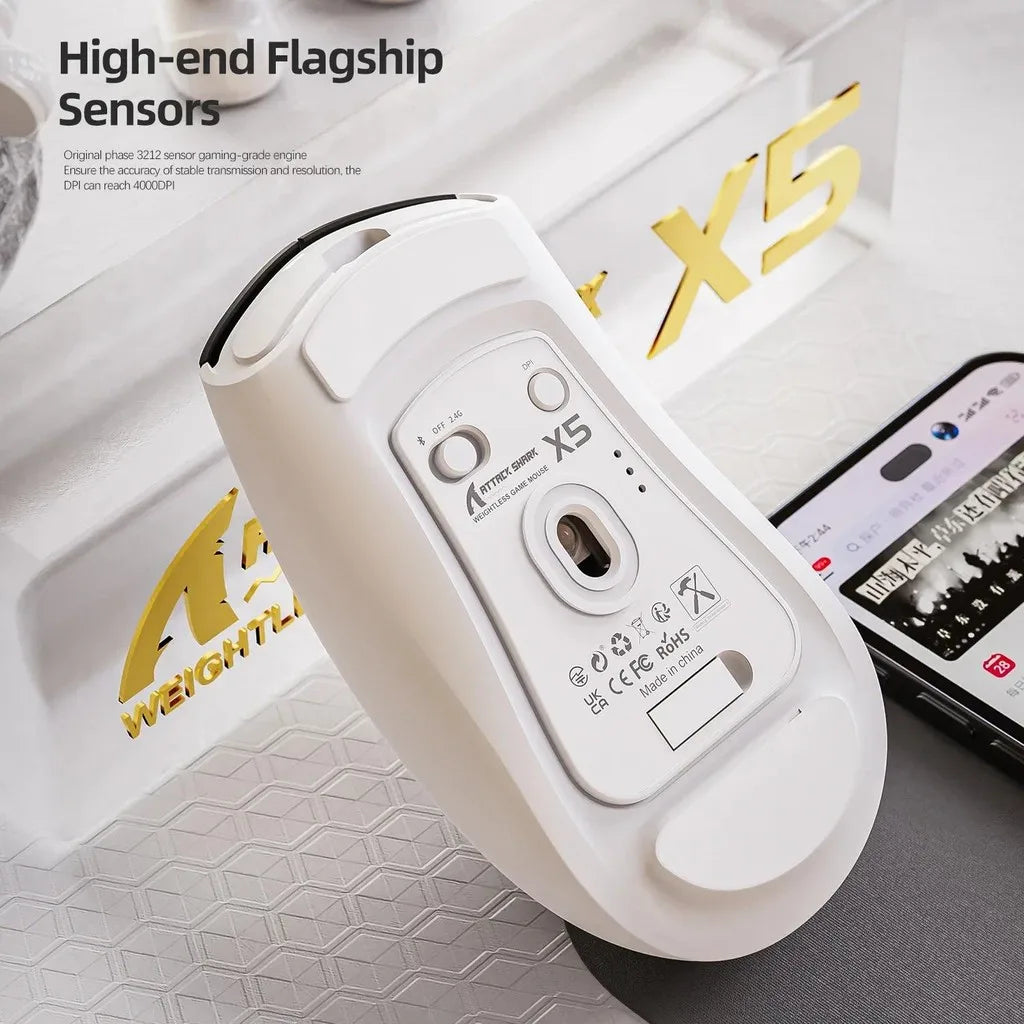 ATTACK SHARK X5 Wireless Mouse Lightweight Tri-Mode Connection 2.4GHz/Wired/Bluetooth RGB Macro Gaming Mouse