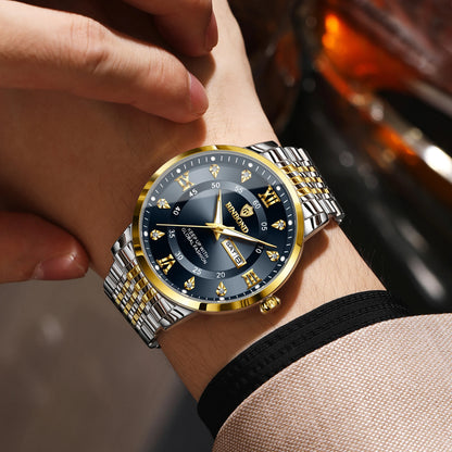 Montre-bracelet à quartz de luxe BINBOND pour homme – Étanche, lumineuse, avec affichage du jour de la semaine – Style business, sport, mode et décontracté