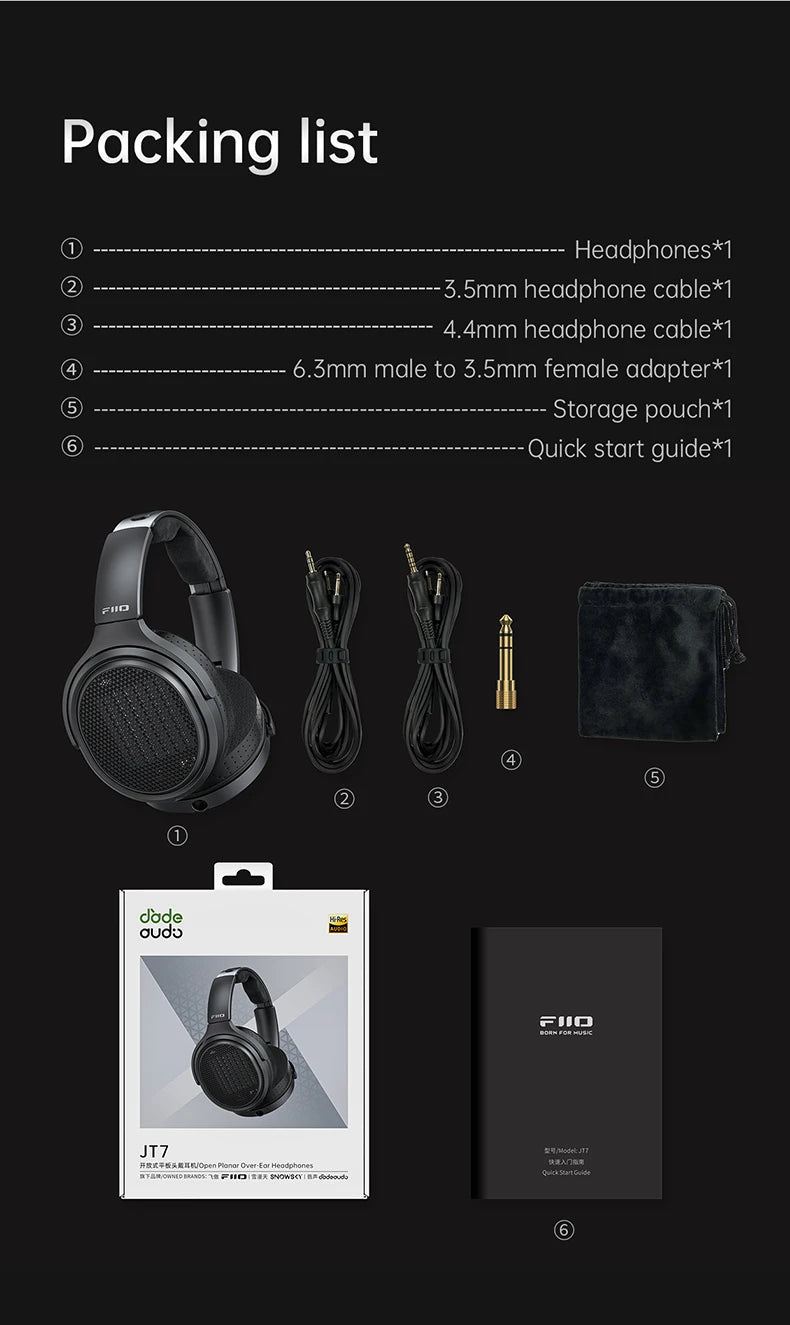 Auriculares audiófilos over-ear magnéticos planares FiiO JT7 – Driver de 95x86mm, headset HiFi con cable de 4.4mm y 3.5mm