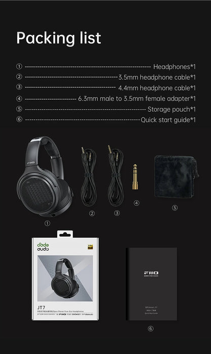 Auriculares audiófilos over-ear magnéticos planares FiiO JT7 – Driver de 95x86mm, headset HiFi con cable de 4.4mm y 3.5mm