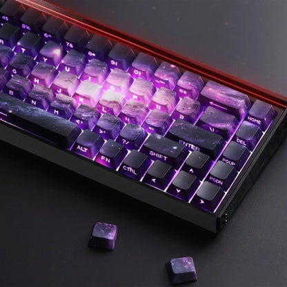 Keycap PBT trasparenti Cherry con incisione laterale e sfumatura Purple Galaxy, 135 tasti, compatibili con tastiere meccaniche 60/64/84/98/108