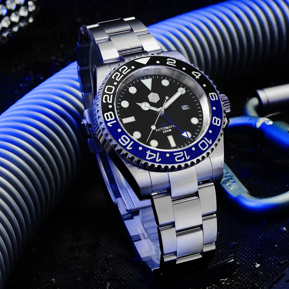 San Martin Luxury GMT Hangzhou 6460 Men's Automatic Mechanical Watch Business Sports Waterproof 200m Sapphire Full Luminous SN0016
