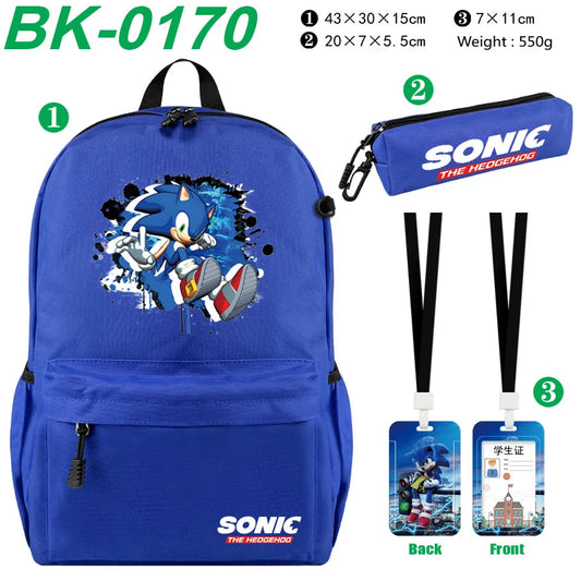 3pcs/set Sonic Anime Student Backpack Double Shoulder Bag Hedgehog Shoulder Bag Shadow Pencil Case Study Set School gift