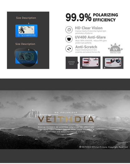 VEITHDIA Men's Sunglasse Outdoor Polarized UV400 Lens Rectangle Rimless Driving Fishing Sun Glasses Sports Eyewear For Male 6535