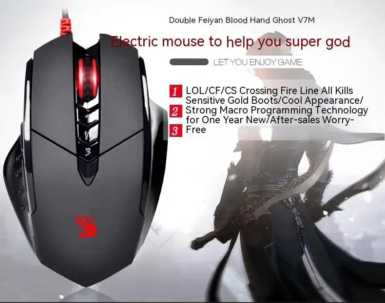 Rato com fios Bloody V7M RGB, leve, design ergonómico, 4000 dpi, para PC, escritório, e-sports e gaming, com programação de macros para CF, LOL e CS