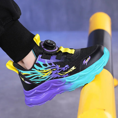 Childrens Sports Shoes Autumn Anti Slip Breathable New Student Rotating Button Boys Outdoor Shock-absorbing Mesh Running Shoes