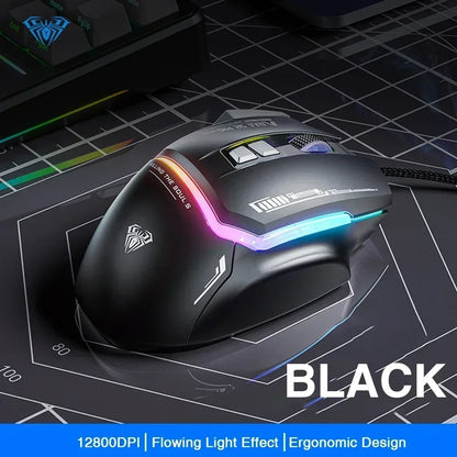 AULA S12Pro Wired Mechanical Mouse 1000HZ 12800DPI RGB Low Latency Macro Defines Esports Gaming Mouse PC Gamer Accessories