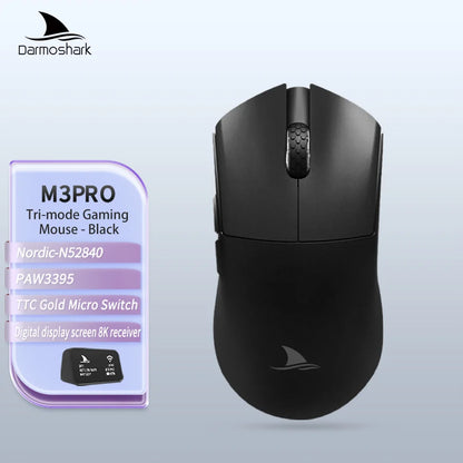 Rato Gaming Darmoshark M3Pro 2.4G BT sem fios Tri-Mode, sensor PAW3395, N52840, 26000DPI, rato com driver macro para mãos grandes e gaming