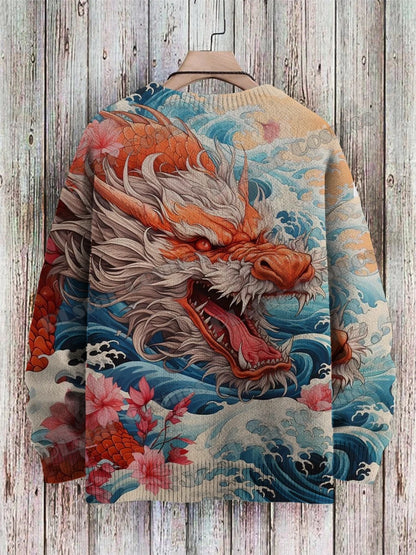 PLstar Cosmos retro pullover med drage- og hjortekunstmønster, 3D-printet strikpullover til mænd, vinter, unisex, casual striktrøje ZZM118