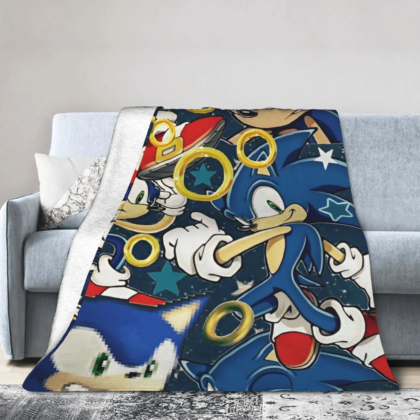 Shadow Game Blanket Soniced Cartoon Flannel Throw Blankets Summer Air Conditioning Decoration Lightweight Bedspreads