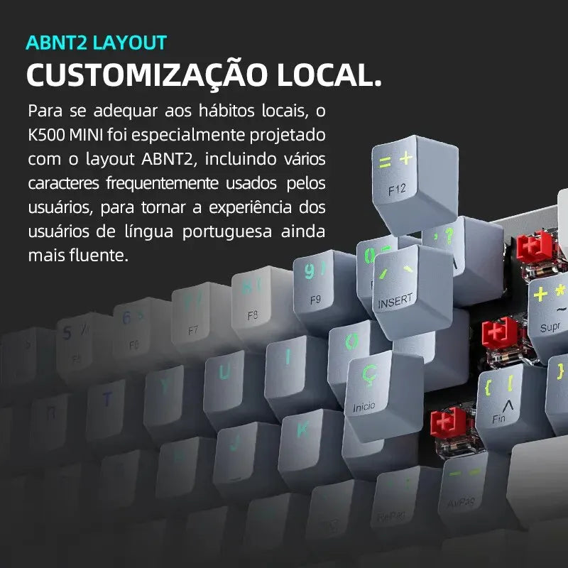 Teclado Mecânico Mini Machenike K500-B61 60% Layout ABNT2, Retroiluminação RGB, Hot-swappable, NKRO, Teclado Gaming com Fios para PC Gamer
