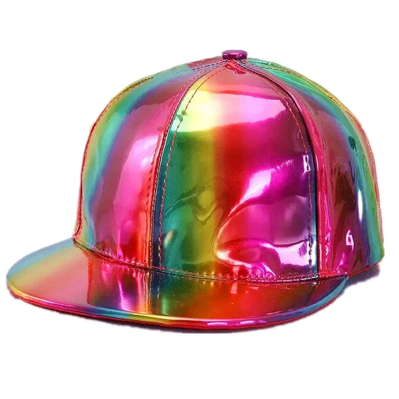 Casquette de baseball unisexe en cuir PU style « laser », look streetwear et hip-hop, pour hommes et femmes, couleurs éclatantes, casquette Y2K