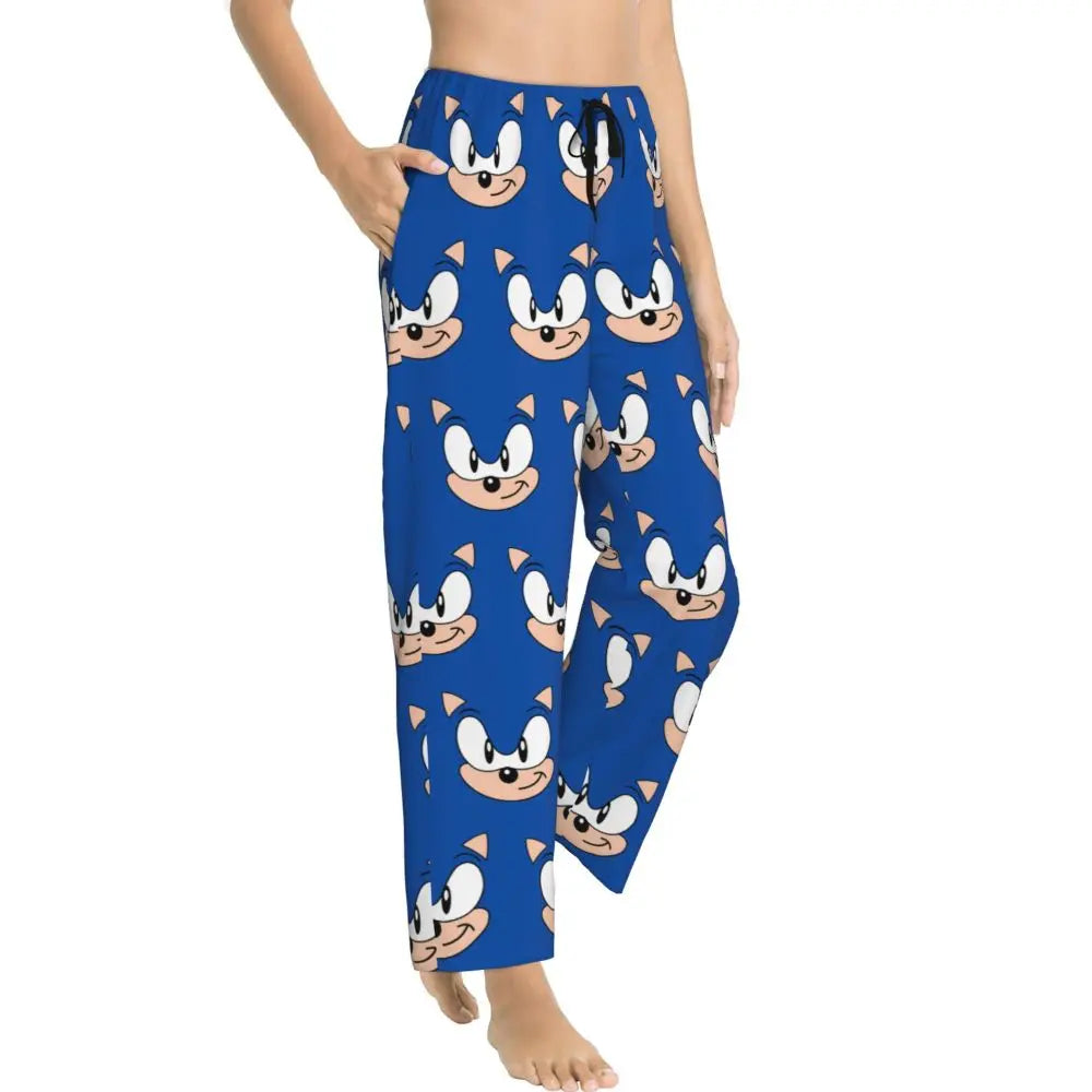 Custom Printed Womens Soniced Pajama Pants Hedgehog Game Sleepwear Sleep Lounge Bottoms with Pockets