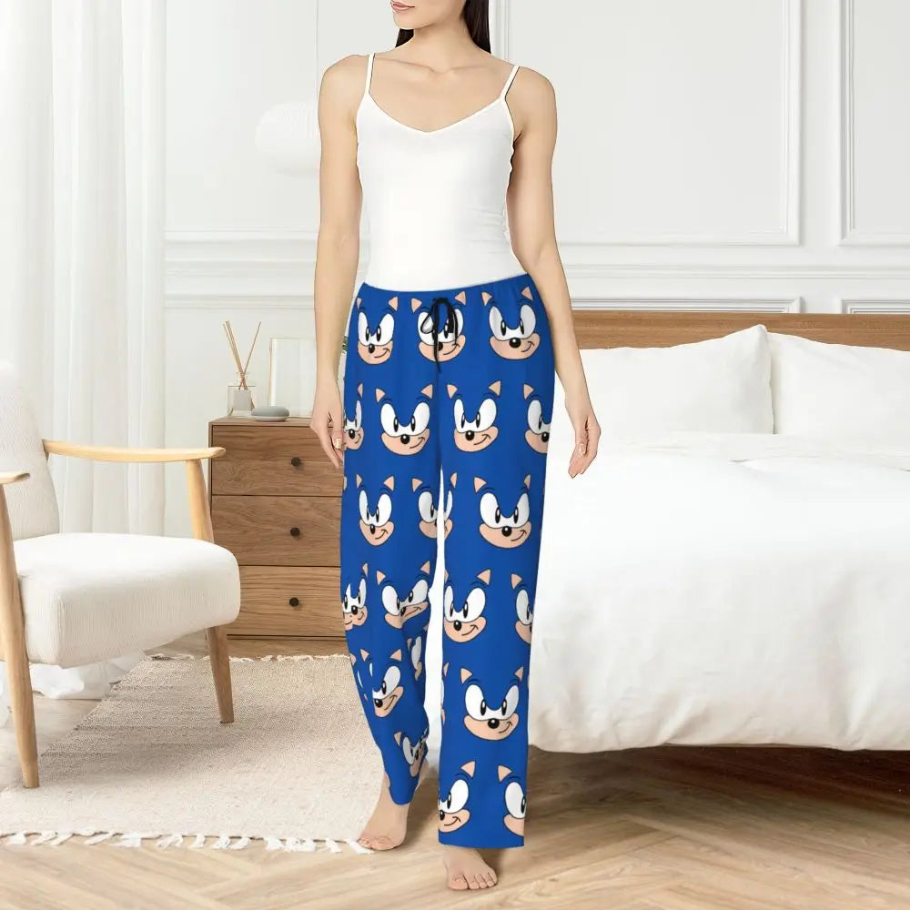 Custom Printed Womens Soniced Pajama Pants Hedgehog Game Sleepwear Sleep Lounge Bottoms with Pockets