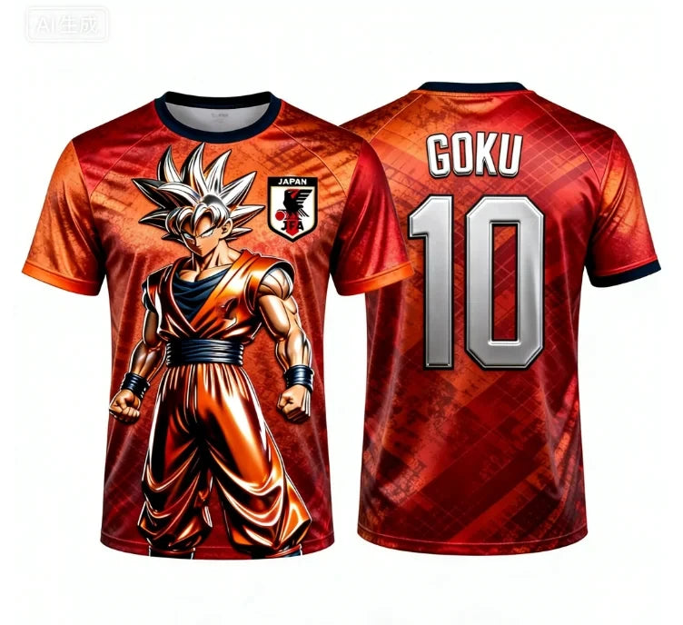 2026 Summer New Adult Men's Dragon Ball Goku 3D Printed Football Jersey T-Shirt Kids Anime T-Shirt Special Football Jersey NO.10