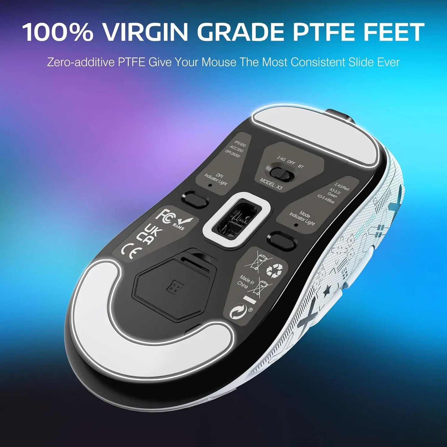 ATTACK SHARK X3 leichte kabellose Gaming-Maus, 49g Tri-Mode, PAW3395 26K DPI Sensor, 200h Akkulaufzeit, 5 programmierbare Tasten