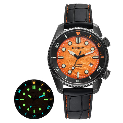 BERNY Automatic Diver Watch for Men Top Luxury Sapphire 316L Steel Blue Dial 200M Waterproof Mechanical Diving Men's Watches