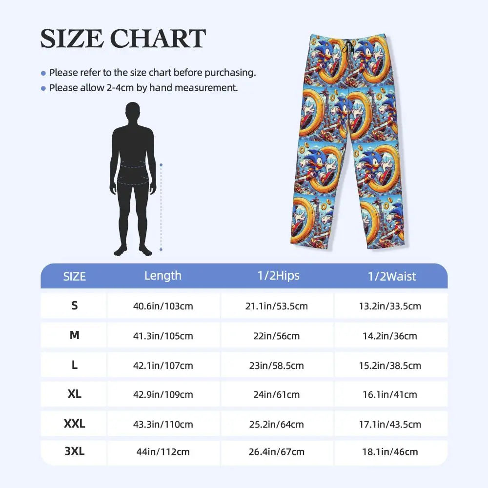 Custom Print Men's Soniced Pajama Pants Hedgehog Game Sleepwear Sleep Lounge Bottoms with Pockets
