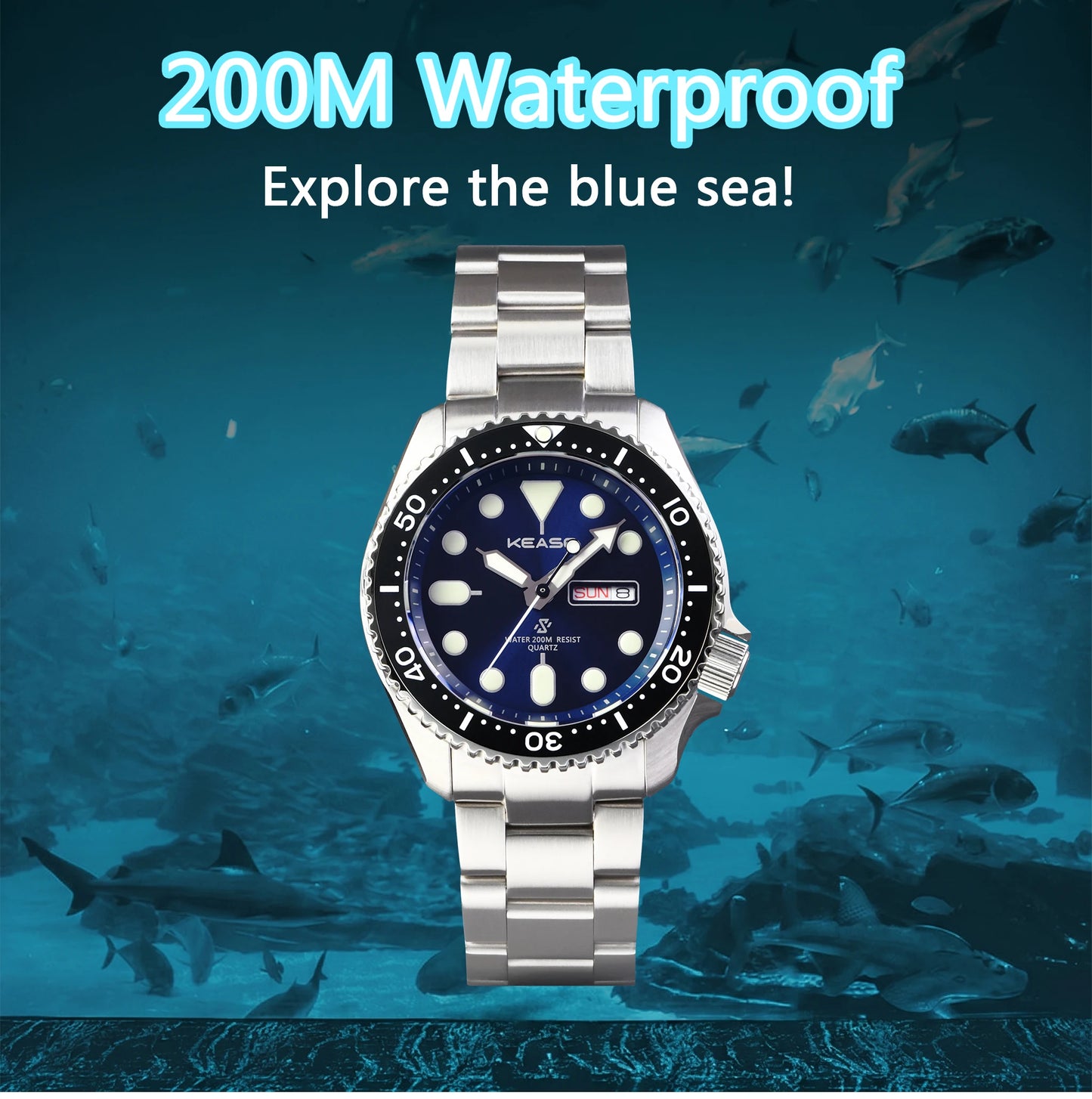 KEASO Top Men Dive Watch C3 Super Luminous 316L Solid Steel 20Bar Waterproof Sapphire Mirror MIYOTA 2035 Quartz Movement Watch