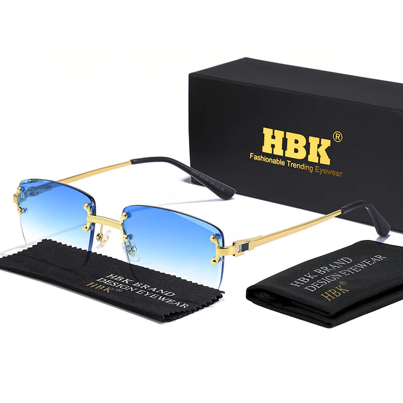 HBK Square Rimless Sunglasses Women TOP Quality Retro Metal Sun Glasses Men Luxury Party Business Gradient Shades 2024
