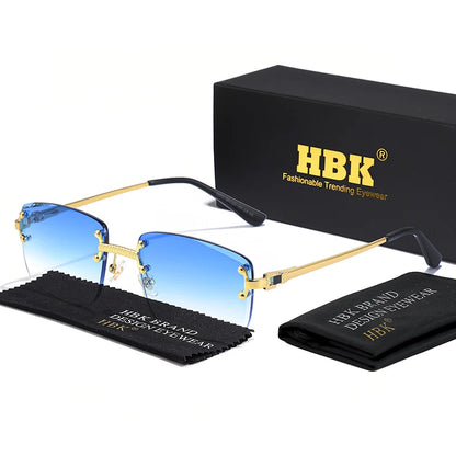 HBK Square Rimless Sunglasses Women TOP Quality Retro Metal Sun Glasses Men Luxury Party Business Gradient Shades 2024