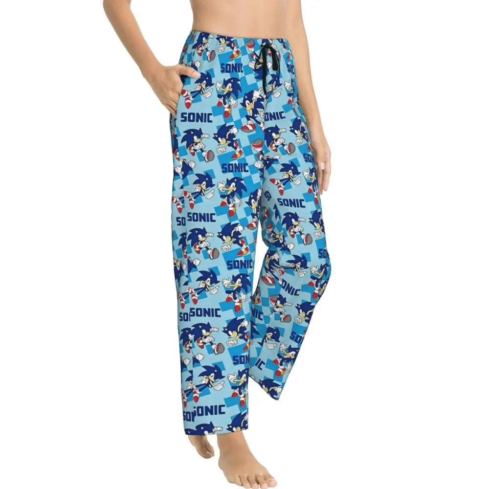Custom Women Soniced Pajama Pants Printed Hedgehog Game Sleep Sleepwear Bottoms with Pockets