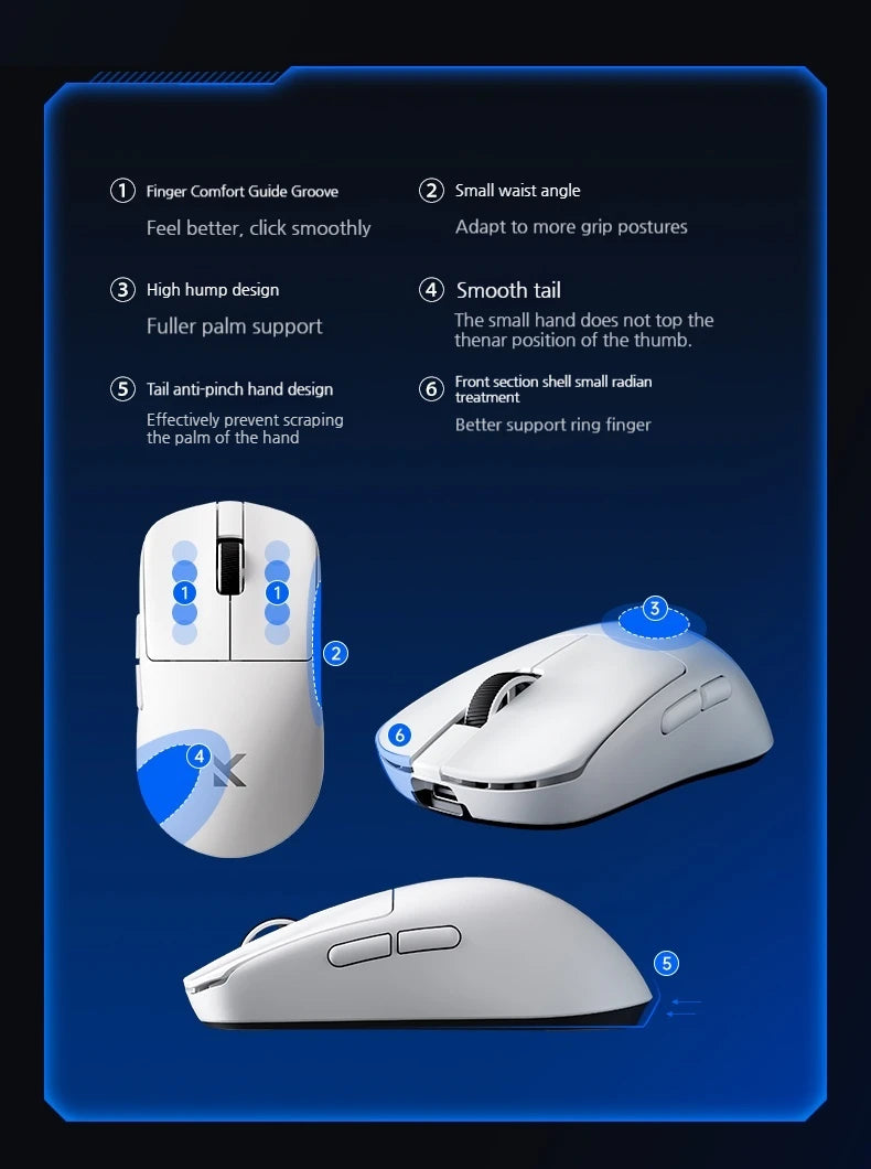 MCHOSE L7 Ultra+ Rato de Mão Médio Grande para Gaming e E-Sports Paw3950 Sem Fios de Três Modos, Leve, para Escritório, Rato de Computador Dual-Drive