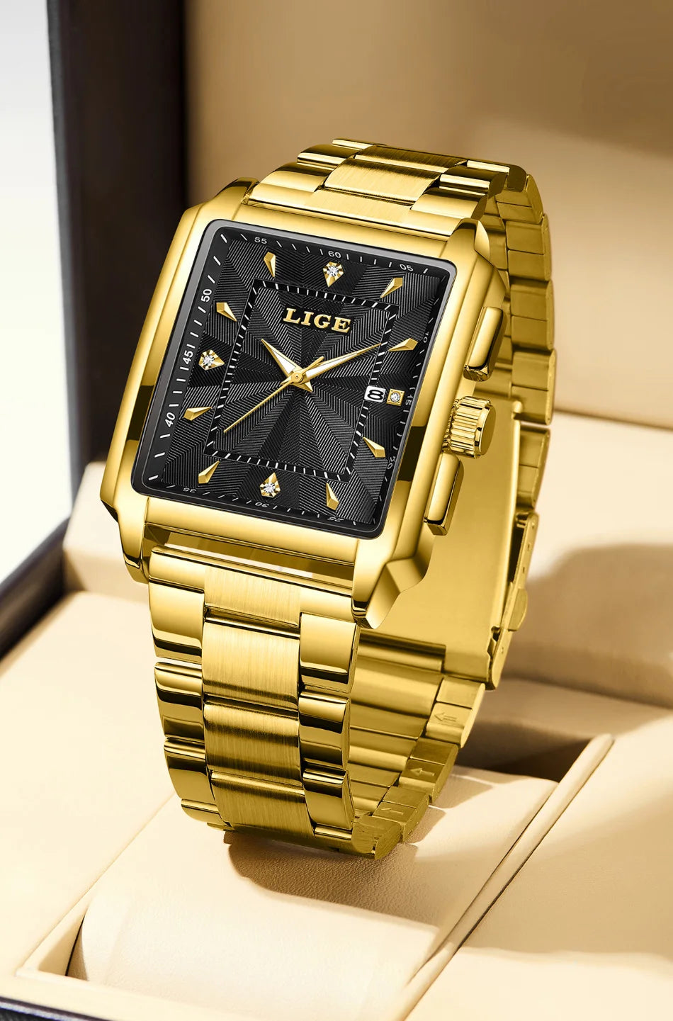 Reloj para hombre LIGE: estilo militar y moderno, caja cuadrada, cronógrafo de cuarzo, resistente al agua, marca de lujo