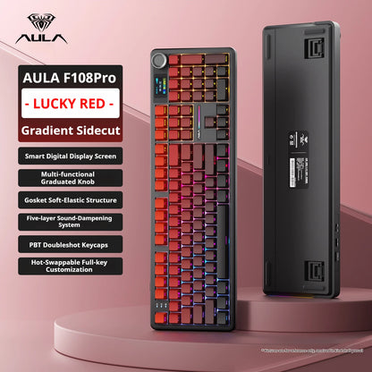 Tastiera meccanica AULA F108 PRO Custom, layout 100%, retroilluminazione RGB, Bluetooth wireless, switch Hi-Fi, tastiera gaming