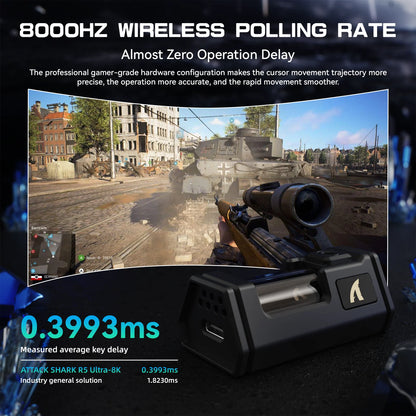 ATTACK SHARK R5Ultra Carbon Fiber Wireless 8K PAW3950MAX Gaming-Maus mit 8K-Spiralkabel,