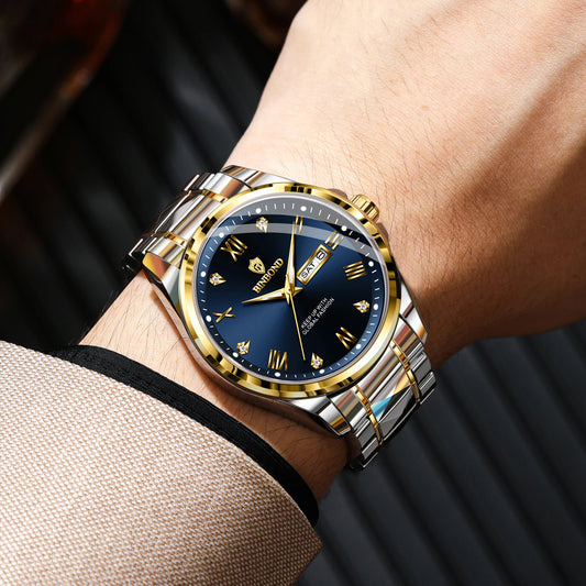 Relógio de pulso de quartzo para homem BINBOND – Estilo profissional, luxuoso, luminoso, robusto e duradouro, estanque, com indicação automática da data e do dia da semana.