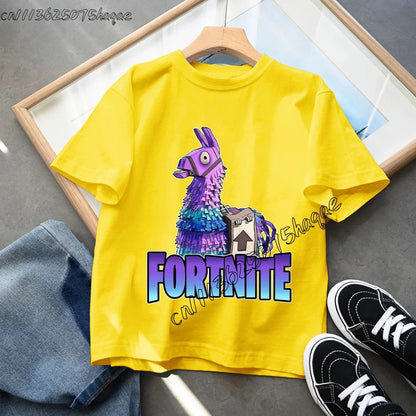 T-shirt infantil de verão Fortnite Bottle Royale — T-shirt de aniversário e festa para menino, manga curta em algodão
