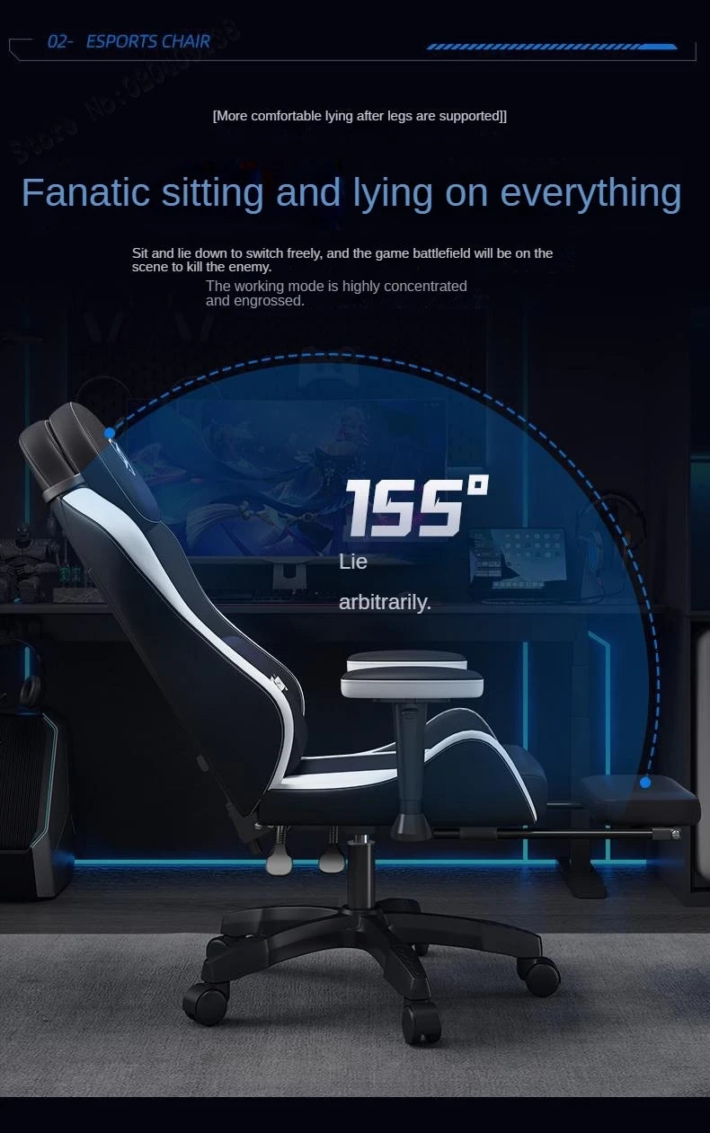 Gaming Chair with Latex Seat Cushion, Four-stage Pneumatic Cylinder, Removable Dual Headrest Adjustable Backrest, Office Chair