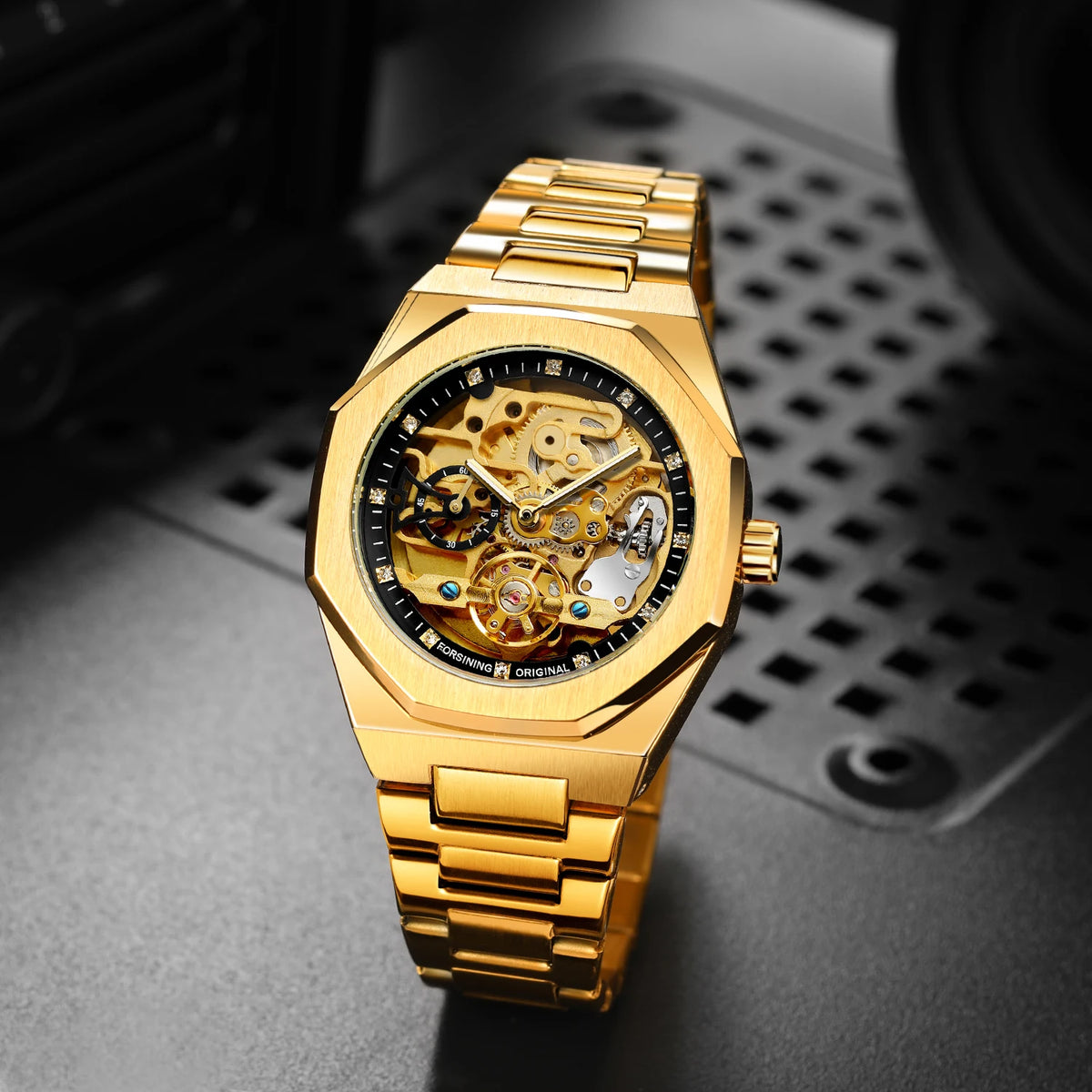 Forsining Tourbillon Skeleton Mechanical Watch for Men Luminous Hands Stainless Steel Strap Fashion Business Automatic Watches