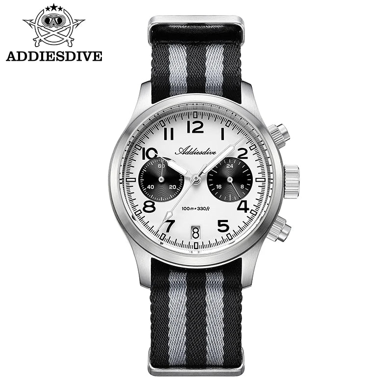 ADDIESDIVE 2025 New Panda Eye Men's Watches Retro Luxury VK64 Quartz Watch Sport Chronograph 100M Waterproof Luminous