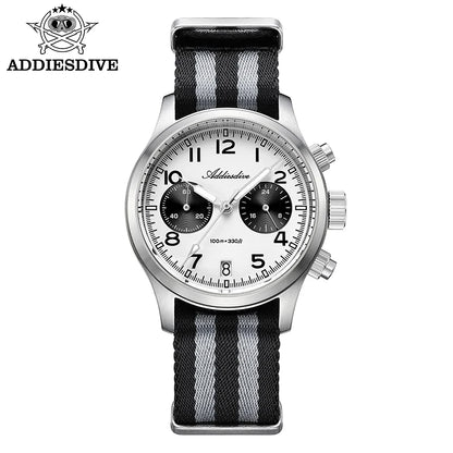 ADDIESDIVE 2025 New Panda Eye Men's Watches Retro Luxury VK64 Quartz Watch Sport Chronograph 100M Waterproof Luminous