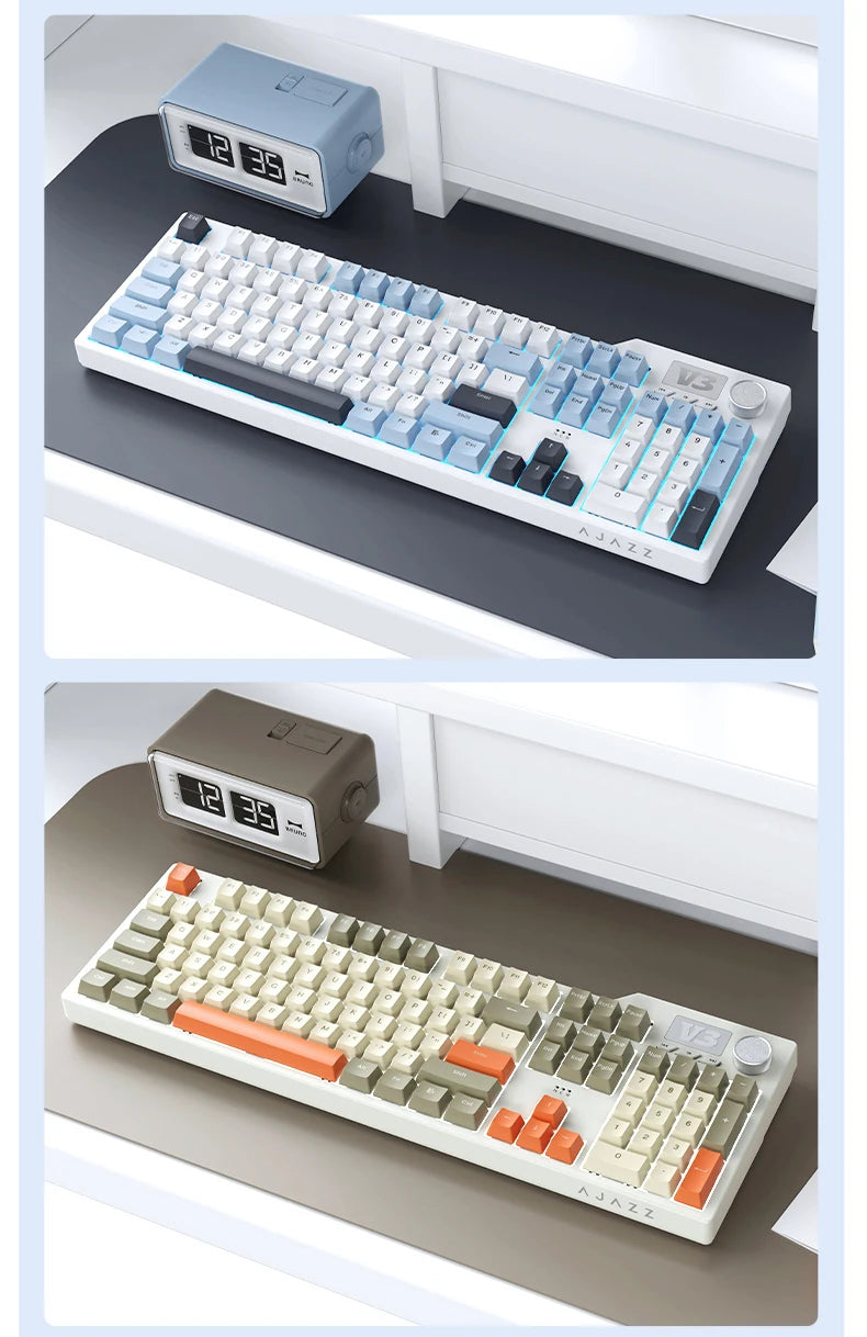 Neue AJAZZ AK35I V3 MAX Tri-Mode kabelgebundene Bluetooth-Wireless-Gaming-Tastatur mit Gasket-Struktur, Full-Key-Hot-Swap, 104 Tasten, individuell anpassbare Tastatur