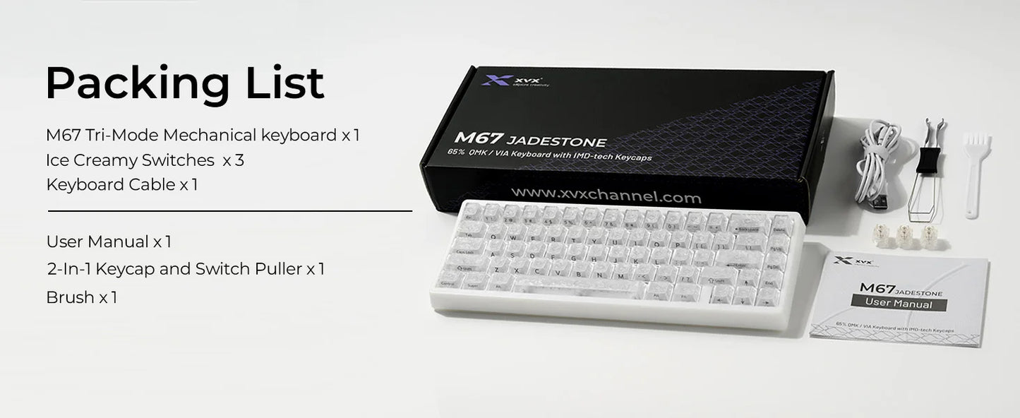 XVX M67 JadeStone mechanische Tastatur mit IMD-Tech-Tastenkappen, Hot-Swap-fähig, Gasket-Mount, Tri-Mode, individuell anpassbares RGB, kabellose Tastatur 65%