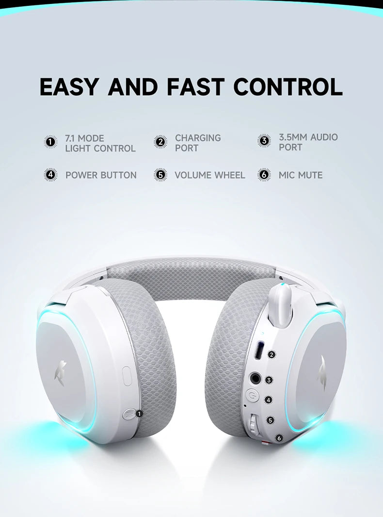 Auriculares gaming inalámbricos Picun G2 Bluetooth 5.3 – Sonido envolvente 7.1, auriculares gaming de baja latencia de 5ms con micrófono ENC para PC, PS5, PS4, Switch y móvil